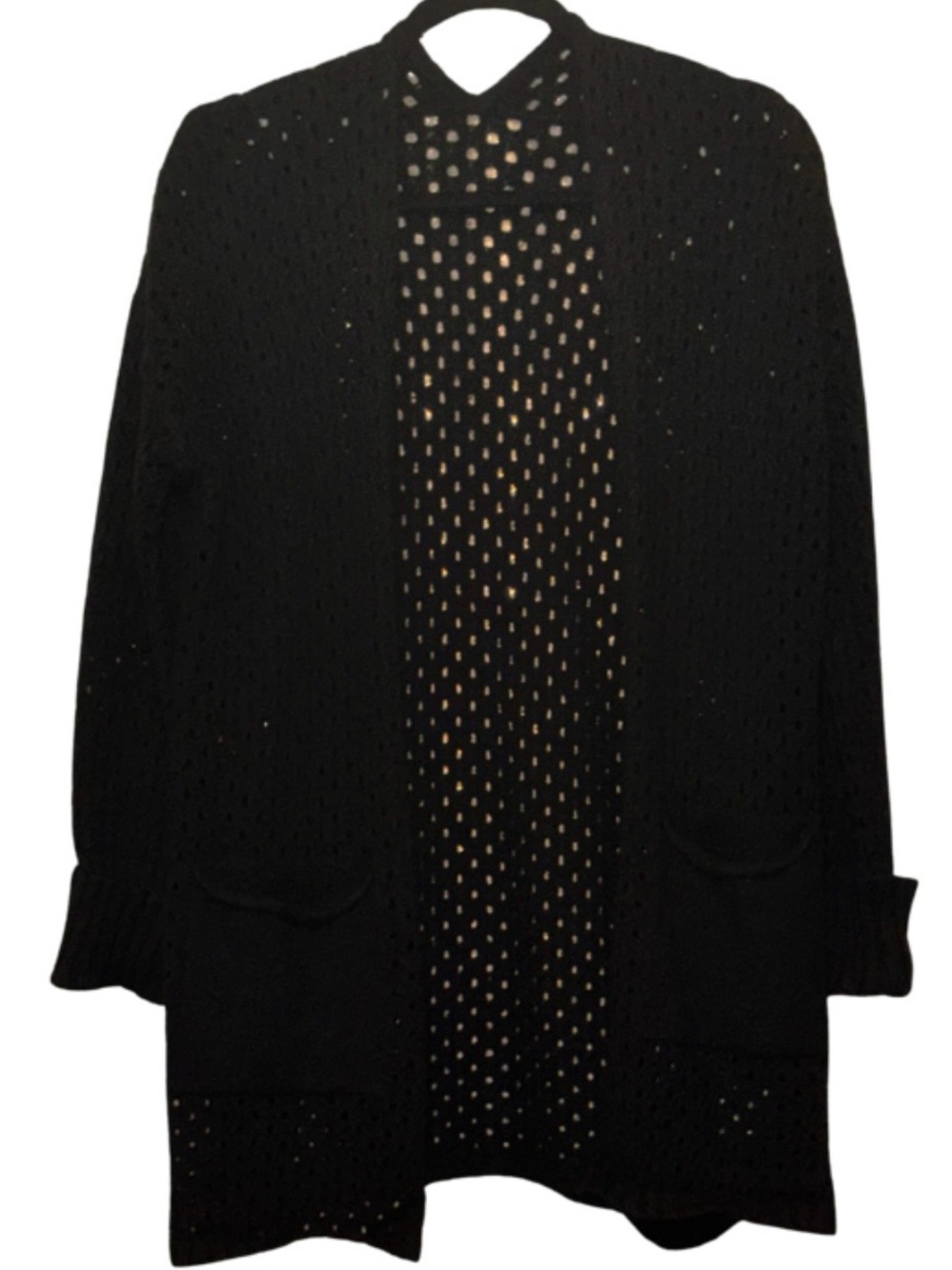 Women’s Open Front Pointelle Cardigan Sweater - Black LIKE NEW